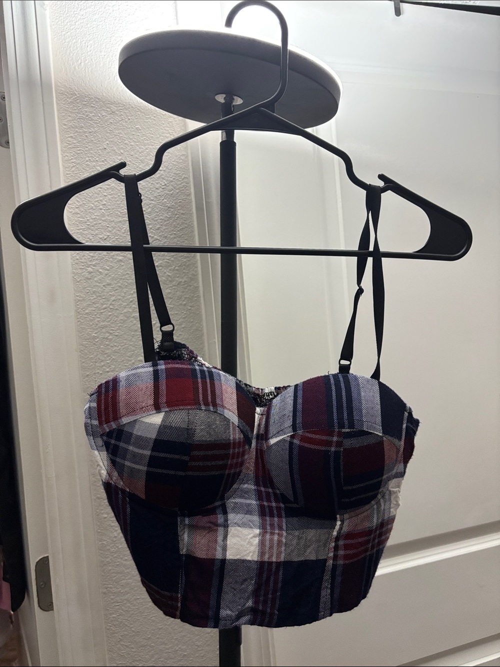 Plaid Bustier Crop Top in Red, Navy, White